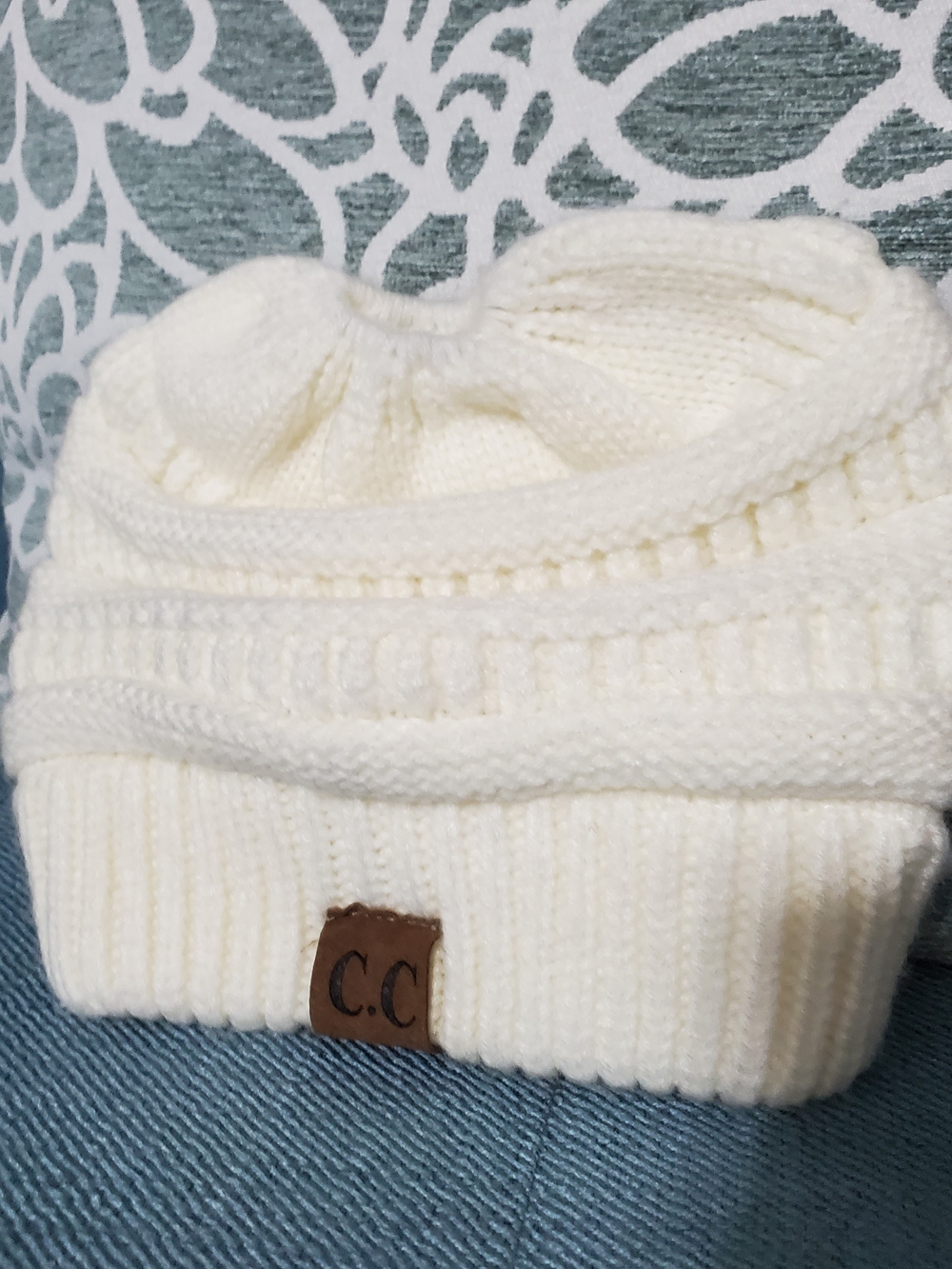 C.C Kids Ivory Knit Pom Beanie